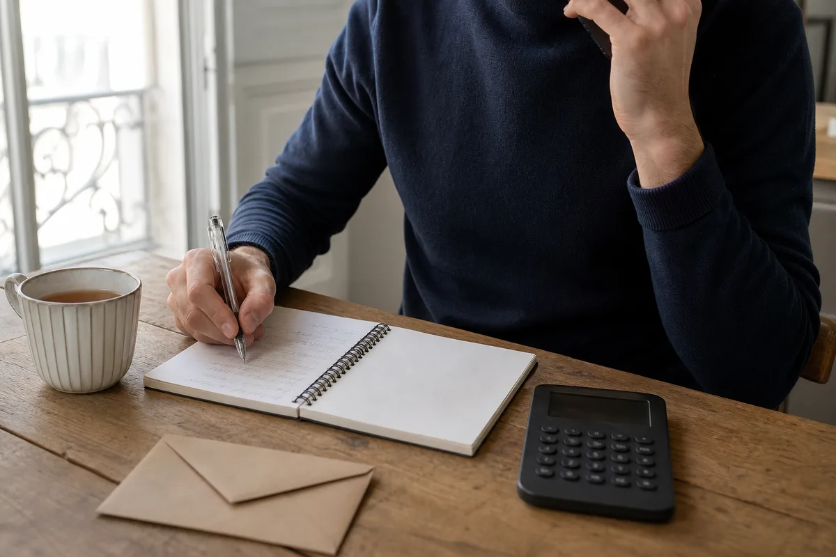 Prise de notes lors d&rsquo;un appel téléphonique avec un conseiller financier