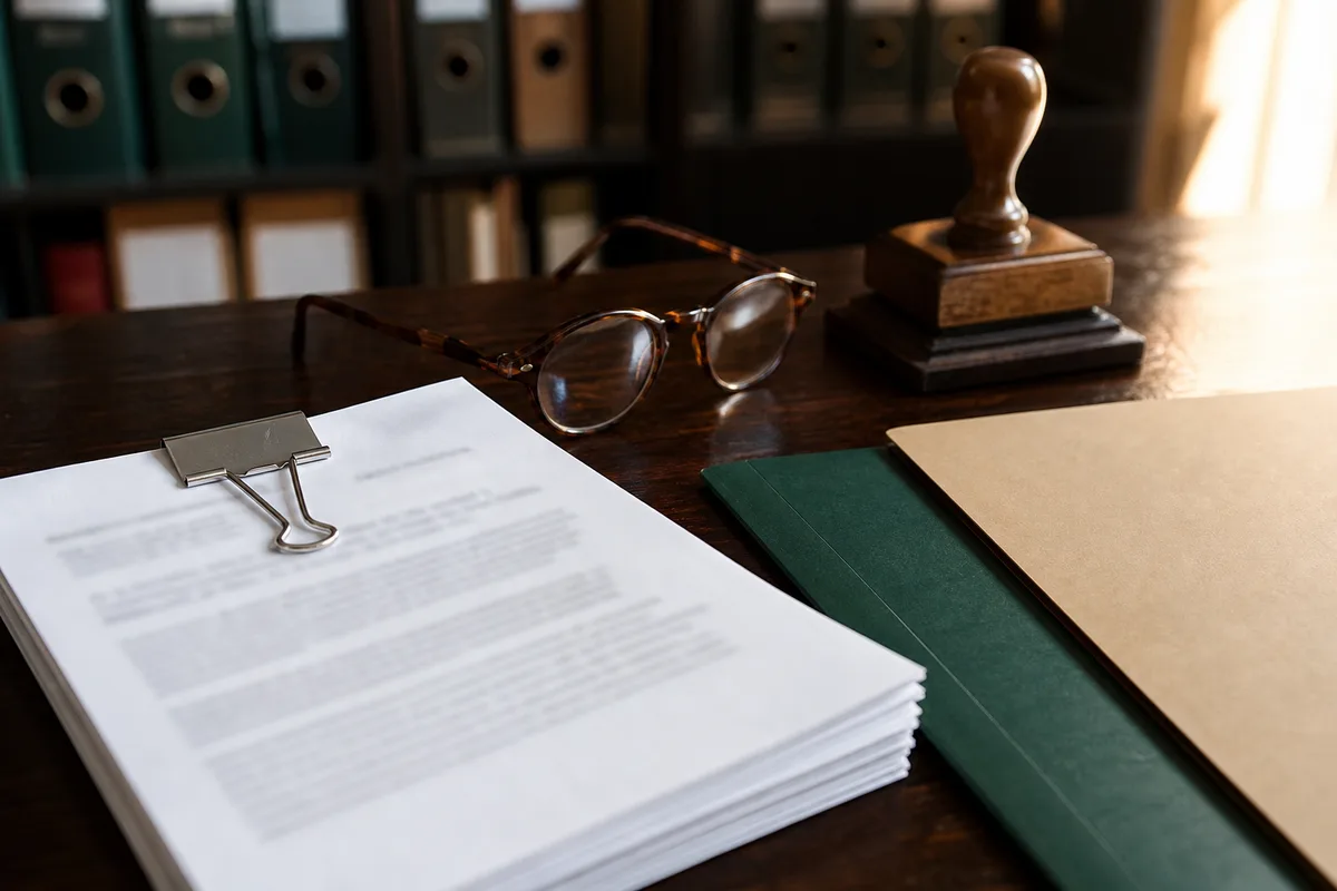 Registre professionnel et documents réglementaires posés sur un bureau